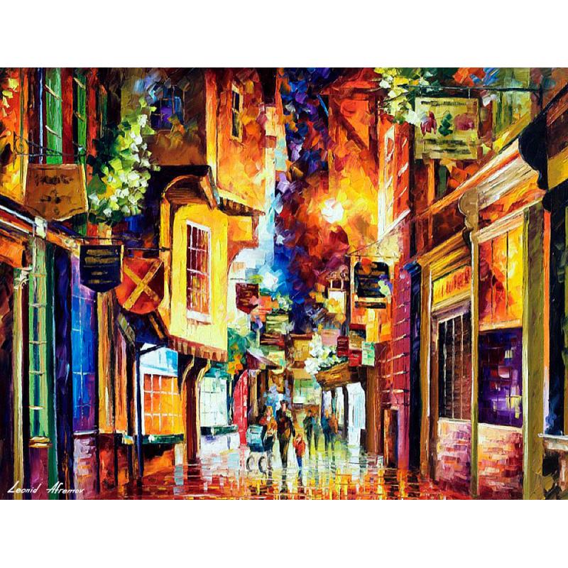 Gallery value USD12000 OLD STREET COLORS - PALETTE KNIFE Oil Painting On Canvas By Leonid Afremov