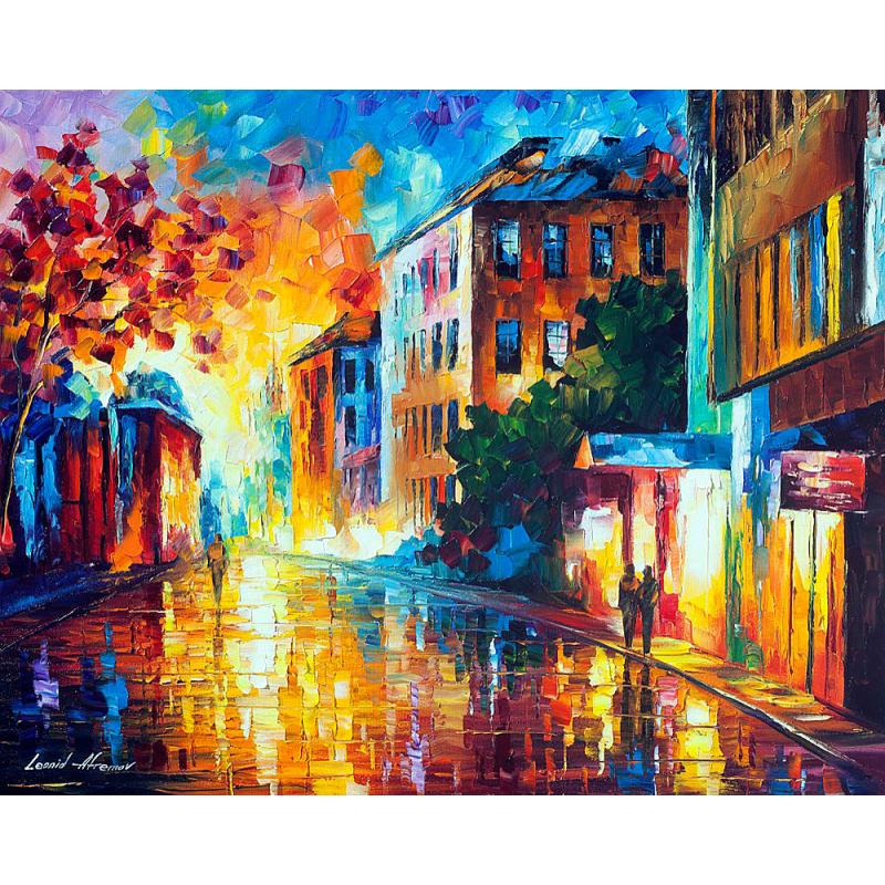 Gallery value USD9000 ORANGE TOWN - PALETTE KNIFE Oil Painting On Canvas By Leonid Afremov