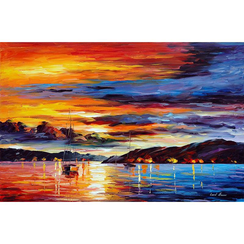 Gallery value USD11000 PINK SUNSET - PALETTE KNIFE Oil Painting On Canvas By Leonid Afremov