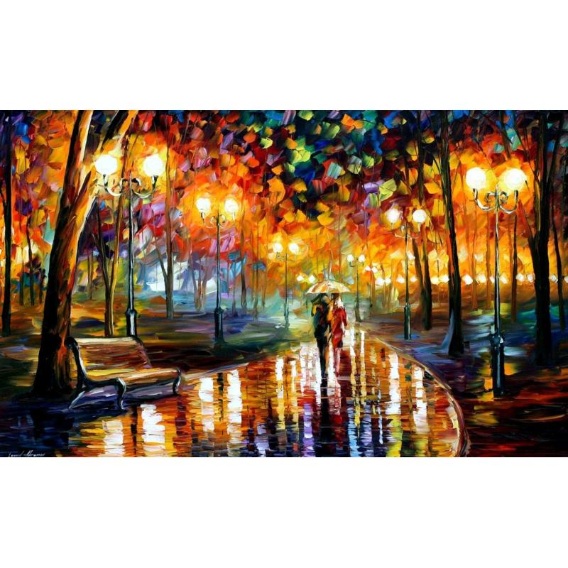 Gallery value USD7700 RAIN'S RUSTLE - PALETTE KNIFE Oil Painting On Canvas By Leonid Afremov