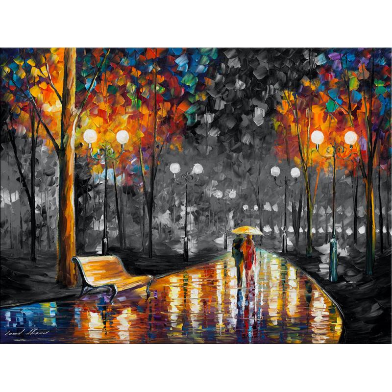 RAIN'S RUSTLE B&W - PALETTE KNIFE Oil Painting On Canvas By Leonid Afremov