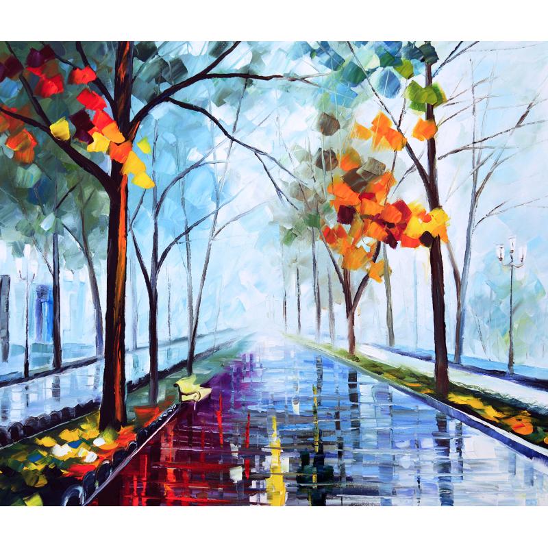 Gallery value USD12200 RAINY DAY 1 - PALETTE KNIFE Oil Painting On Canvas By Leonid Afremov