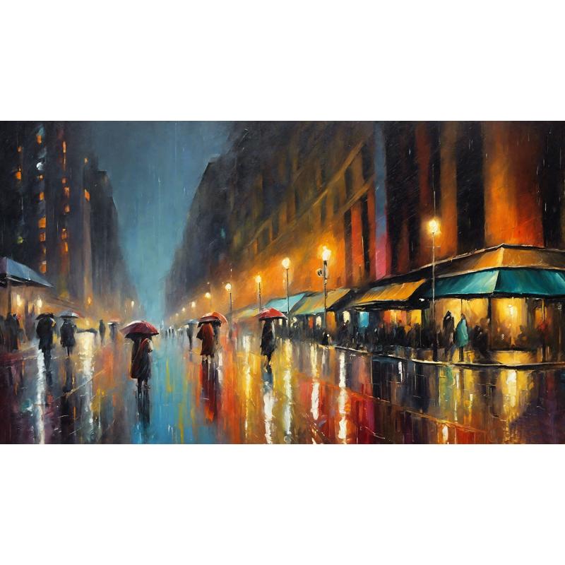 Gallery value USD10300 RAINY NIGHT IN THE CITY - PALETTE KNIFE Oil Painting On Canvas By Leonid Afremov