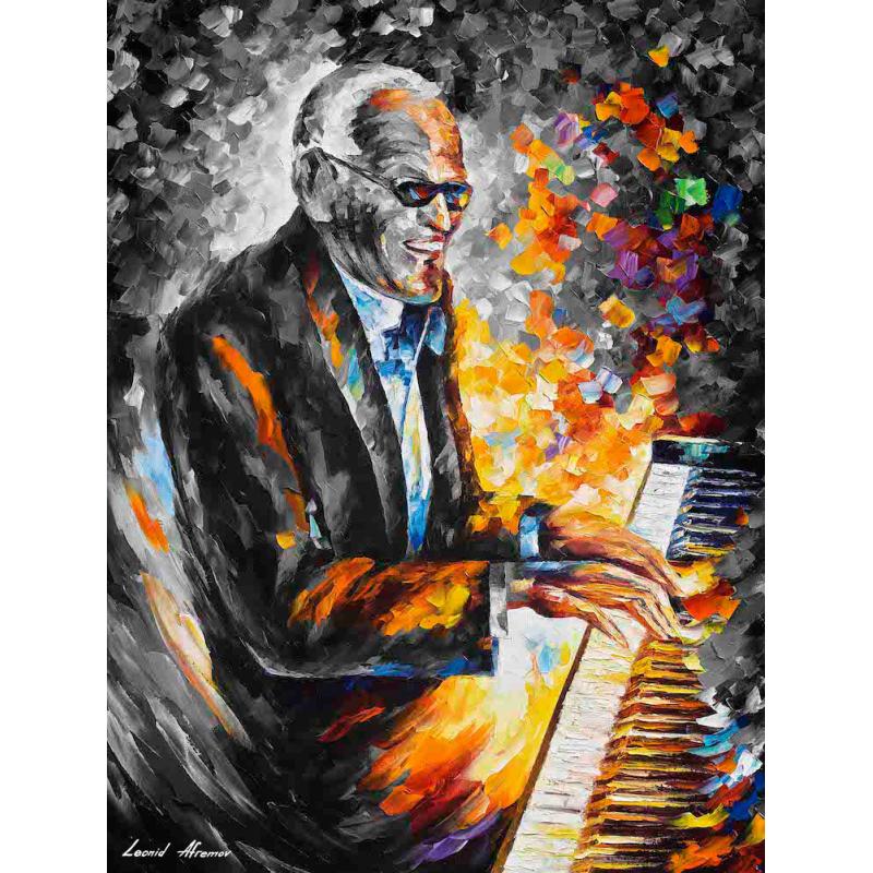 Gallery value USD8900 RAY CHARLES, JAZZ B&W - PALETTE KNIFE Oil Painting On Canvas By Leonid Afremov