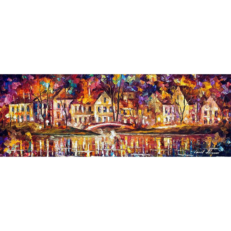 Gallery value USD16300 RED BRIDGEIN THE OLD CITY - PALETTE KNIFE Oil Painting On Canvas By Leonid Afremov