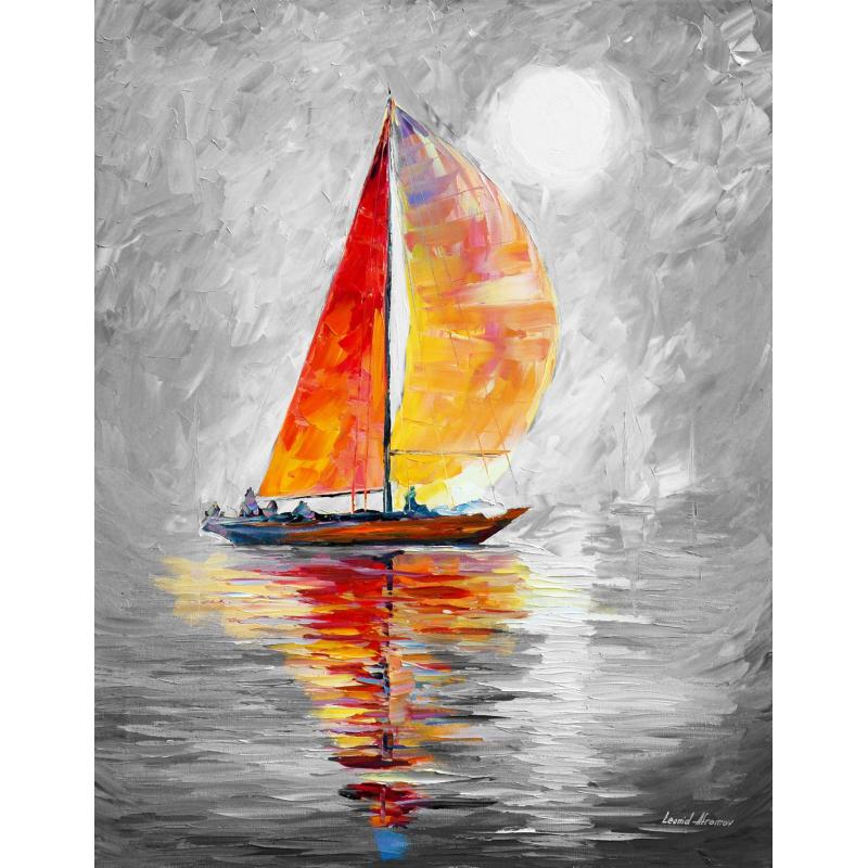 Gallery value USD19800 RED SAIL B&W - PALETTE KNIFE Oil Painting On Canvas By Leonid Afremov