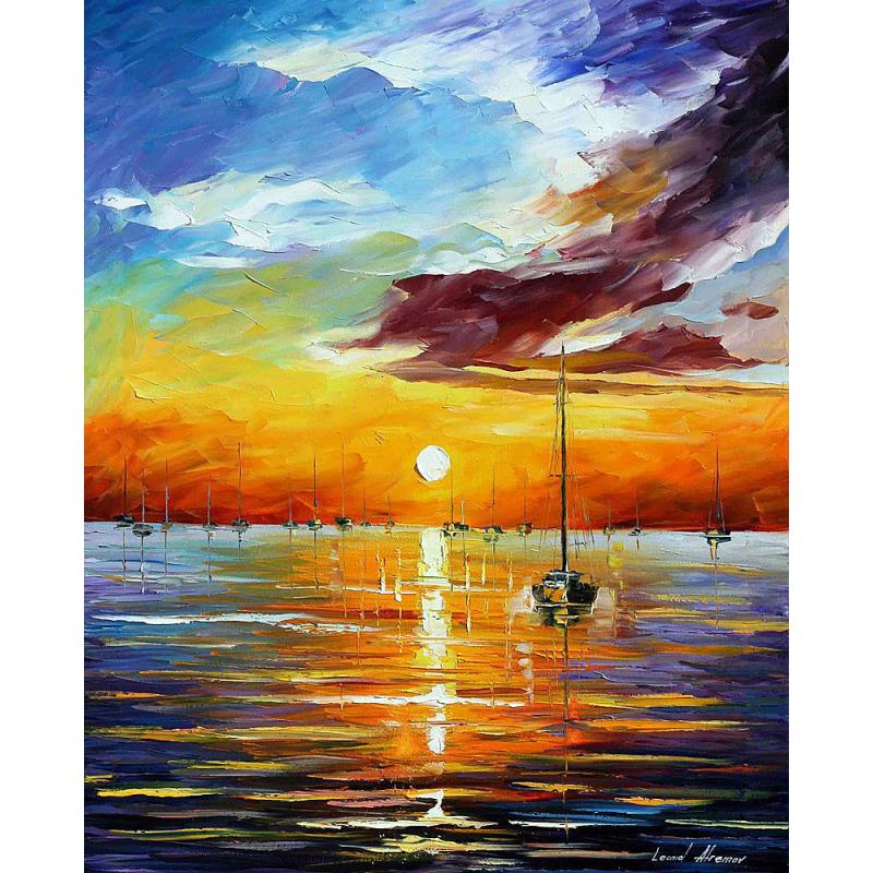 Gallery value USD17200 RESTING WITH THE SUN - PALETTE KNIFE Oil Painting On Canvas By Leonid Afremov