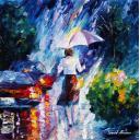 Gallery value USD12800 ROSE IN THE RAIN - PALETTE KNIFE Oil Painting On Canvas By Leonid Afremov