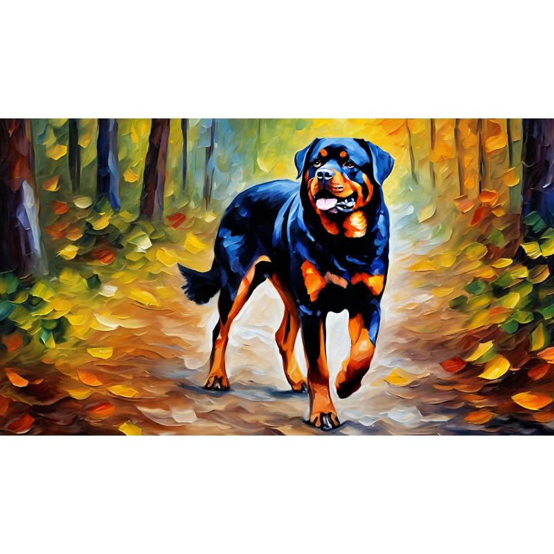 Gallery value USD19700 ROTTWEILER STRENGTH - PALETTE KNIFE Oil Painting On Canvas By Leonid Afremov