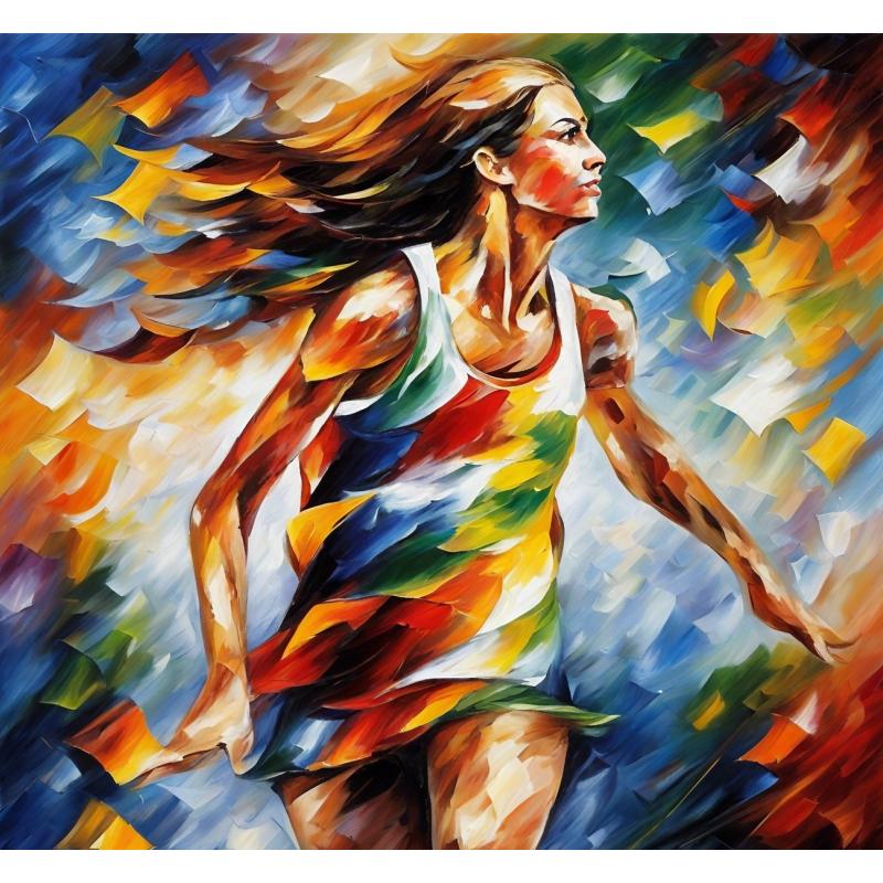 RUNNING THE MARATHON - PALETTE KNIFE Oil Painting On Canvas By Leonid Afremov