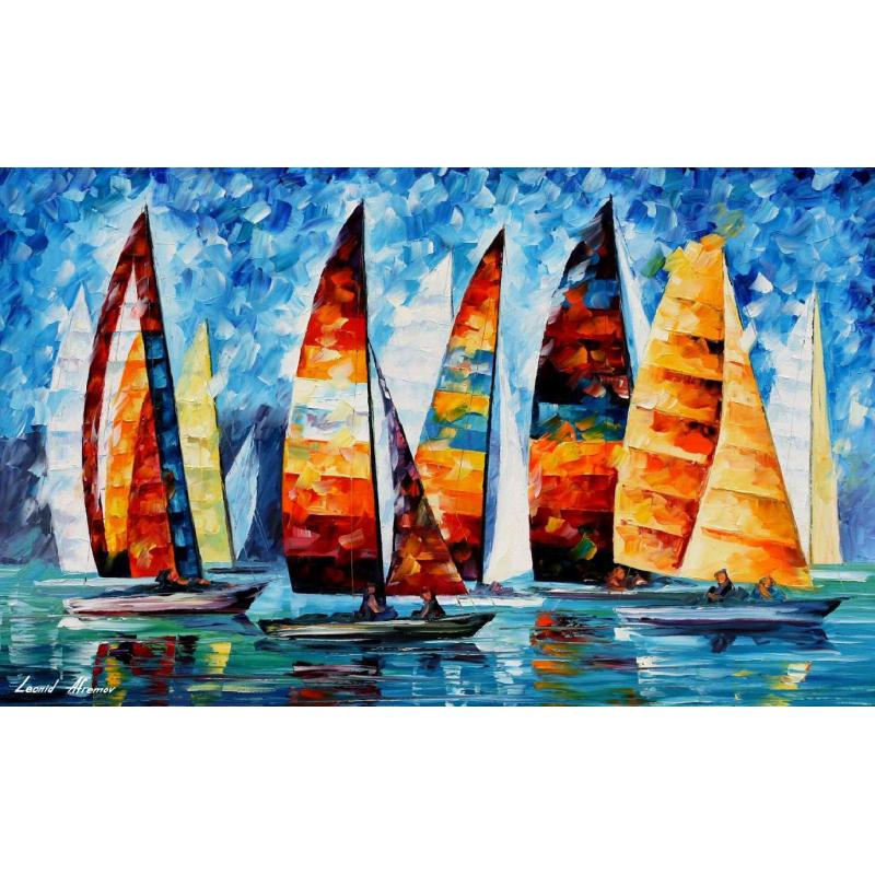 Gallery value USD18400 SAIL REGATTA - PALETTE KNIFE Oil Painting On Canvas By Leonid Afremov