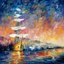 SAILBOATS IN SUNRISE - PALETTE KNIFE Oil Painting On Canvas By Leonid Afremov