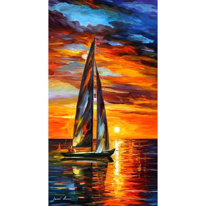 SAILING WITH THE SUN - PALETTE KNIFE Oil Painting On Canvas By Leonid Afremov