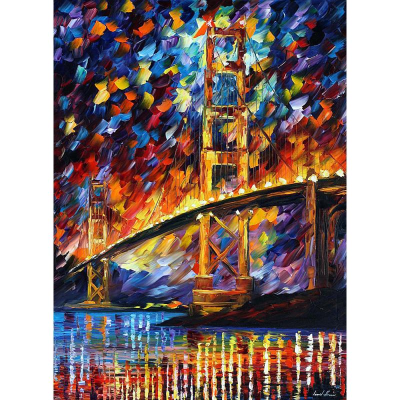 Gallery value USD9800 SAN FRANCISCO - GOLDEN GATE - PALETTE KNIFE Oil Painting On Canvas By Leonid Afremov