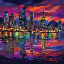 Gallery value USD19600 SKYLINE IN THE DUSK - PALETTE KNIFE Oil Painting On Canvas By Leonid Afremov