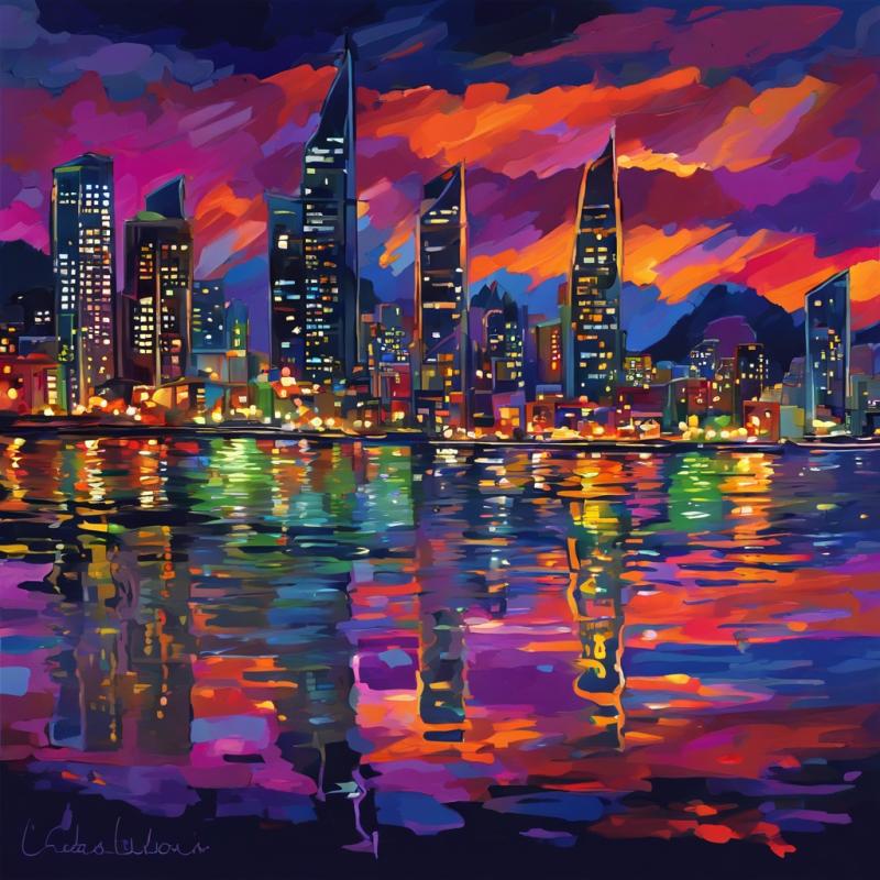 Gallery value USD19600 SKYLINE IN THE DUSK - PALETTE KNIFE Oil Painting On Canvas By Leonid Afremov