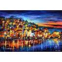 Gallery value USD14400 SMALL QUIET TOWN - PALETTE KNIFE Oil Painting On Canvas By Leonid Afremov