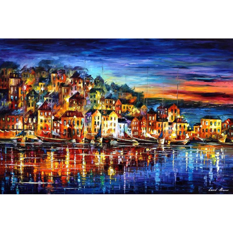 Gallery value USD14400 SMALL QUIET TOWN - PALETTE KNIFE Oil Painting On Canvas By Leonid Afremov