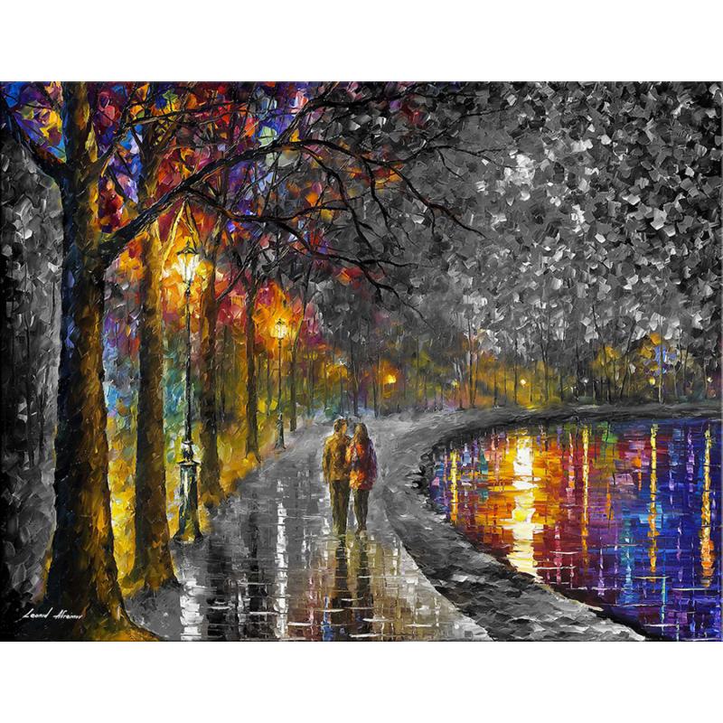 SPIRITS BY THE LAKE B&W - PALETTE KNIFE Oil Painting On Canvas By Leonid Afremov