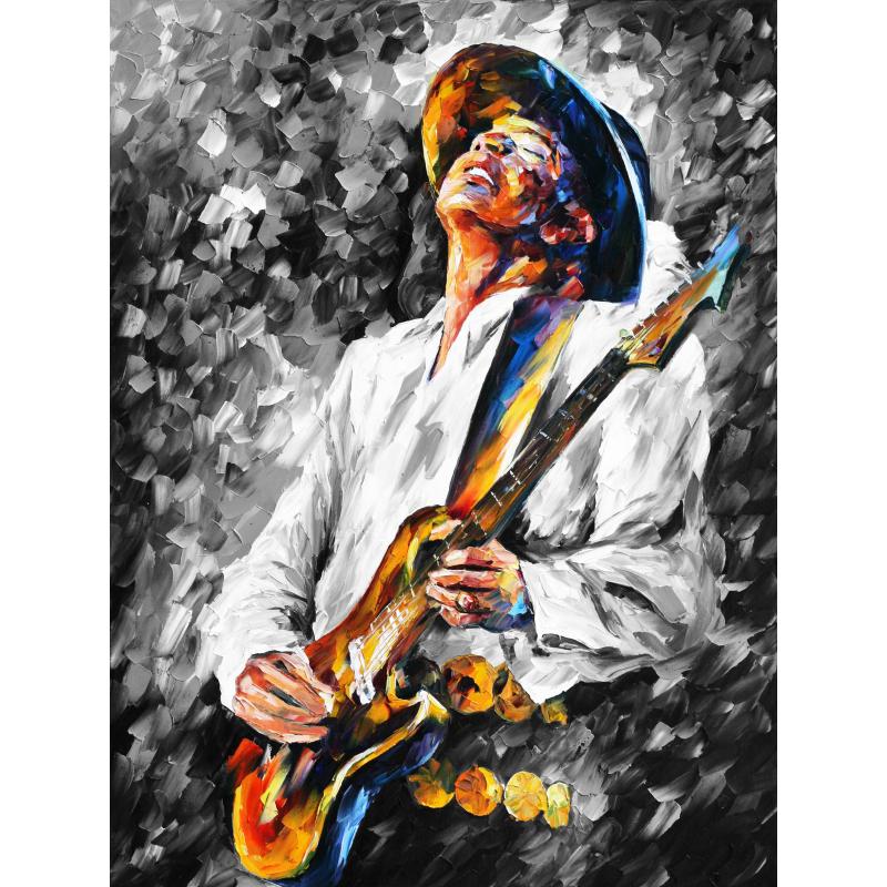 Gallery value USD11000 STEVIE RAY VAUGHAN B&W - PALETTE KNIFE Oil Painting On Canvas By Leonid Afremov