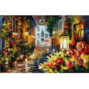 STREET OF FLOWERS - PALETTE KNIFE Oil Painting On Canvas By Leonid Afremov