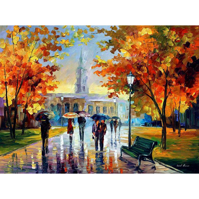 Gallery value USD9400 STROLL IN AN OCTOBER PARK - PALETTE KNIFE Oil Painting On Canvas By Leonid Afremov