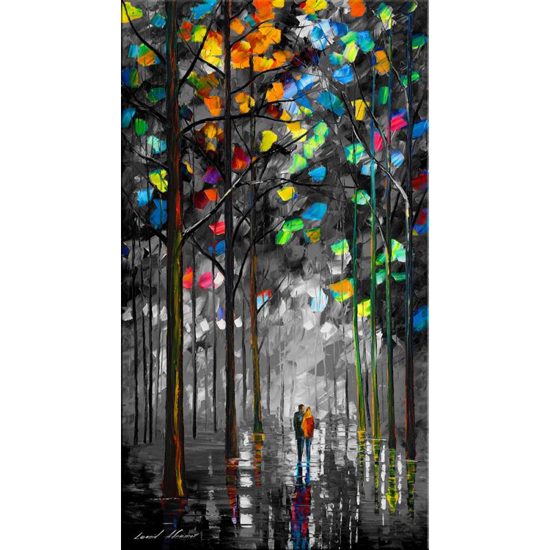 STROLL IN THE FOREST B&W - PALETTE KNIFE Oil Painting On Canvas By Leonid Afremov