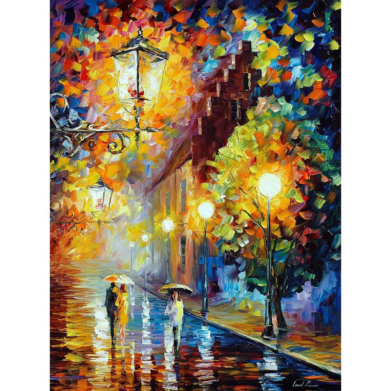 STROLL UNDER THE MOON - PALETTE KNIFE Oil Painting On Canvas By Leonid Afremov