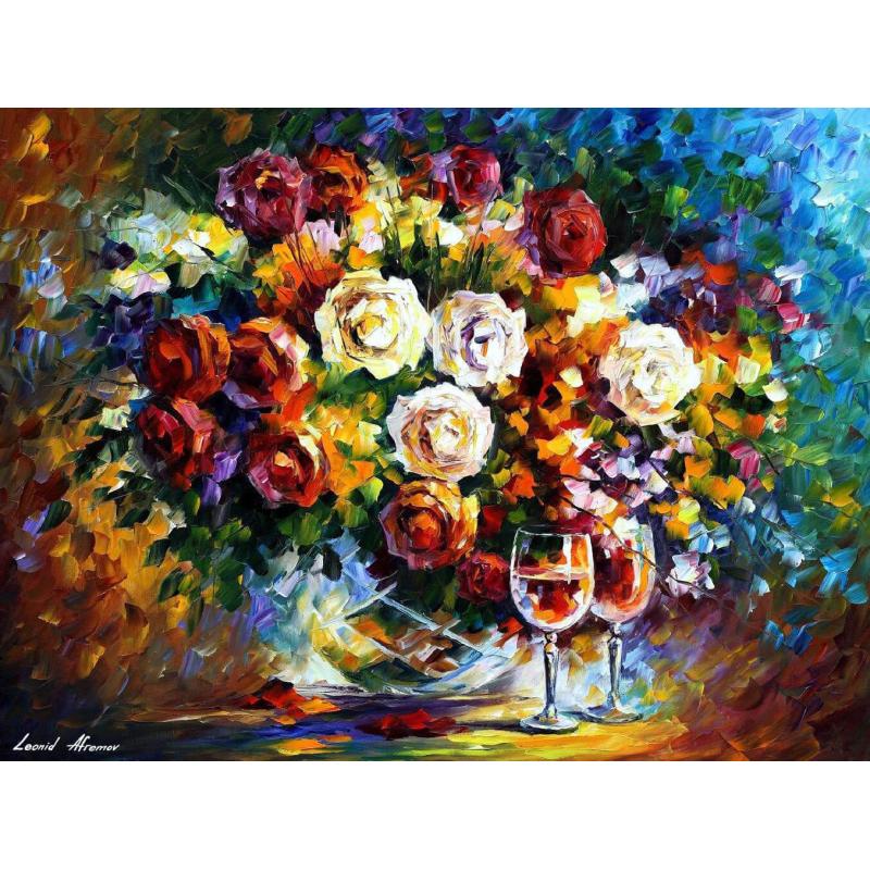 Gallery value USD18900 SUMMER OF ROSES AND WINE - PALETTE KNIFE Oil Painting On Canvas By Leonid Afremov