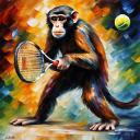 Gallery value USD12300 TENNIS MONKEY - PALETTE KNIFE Oil Painting On Canvas By Leonid Afremov