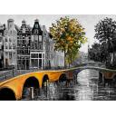 THE GATEWAY TO AMSTERDAM B&W - PALETTE KNIFE Oil Painting On Canvas By Leonid Afremov