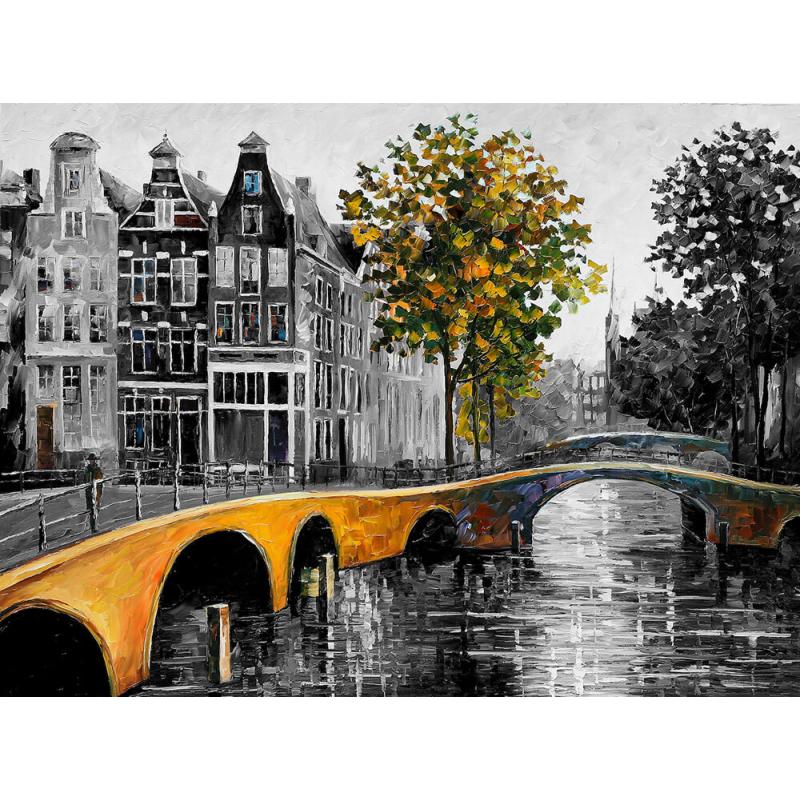 Gallery value USD10500 THE GATEWAY TO AMSTERDAM B&W - PALETTE KNIFE Oil Painting On Canvas By Leonid Afremov