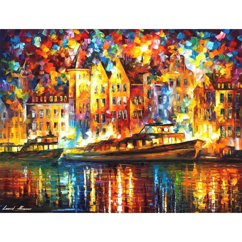 THE HARBOR OF COPENHAGEN - PALETTE KNIFE Oil Painting On Canvas By Leonid Afremov