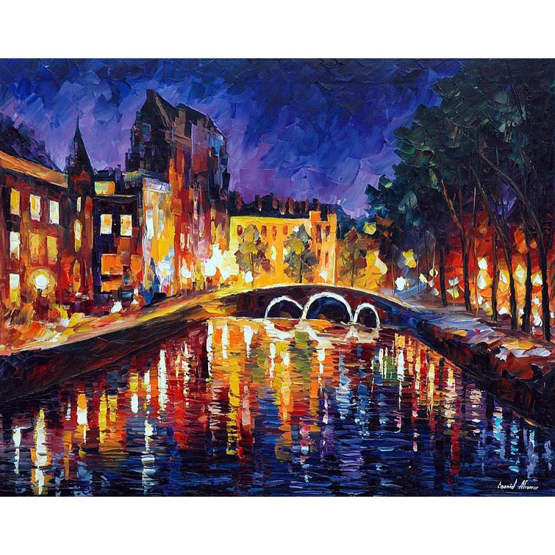 Gallery value USD11200 THOUGHTFUL AMSTERDAM - PALETTE KNIFE Oil Painting On Canvas By Leonid Afremov