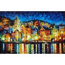 TOWN AT THE HARBOR - PALETTE KNIFE Oil Painting On Canvas By Leonid Afremov