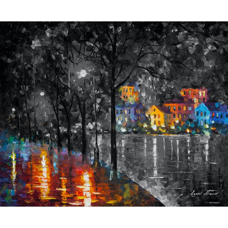 TOWN OF COLORS B&W - PALETTE KNIFE Oil Painting On Canvas By Leonid Afremov