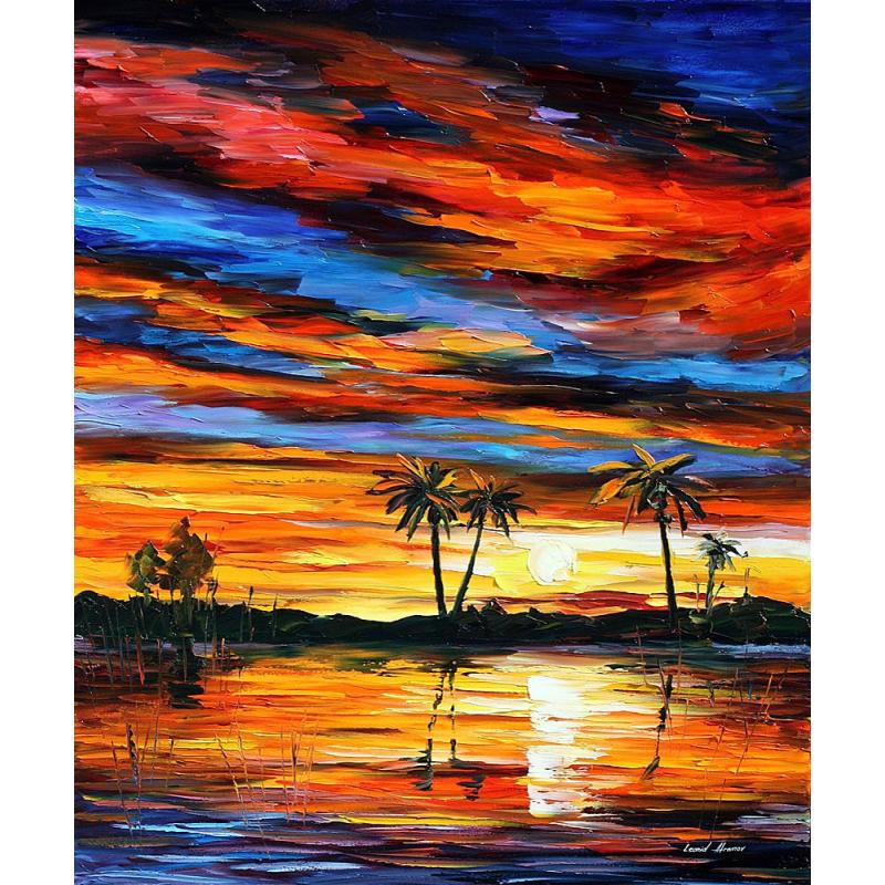 TROPICAL SUNSET - PALETTE KNIFE Oil Painting On Canvas By Leonid Afremov