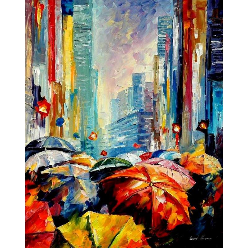 Gallery value USD15700 UMBRELLAS - PALETTE KNIFE Oil Painting On Canvas By Leonid Afremov