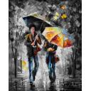 Gallery value USD10200 UMBRELLAS OF THE NIGHT B&W - PALETTE KNIFE Oil Painting On Canvas By Leonid Afremov