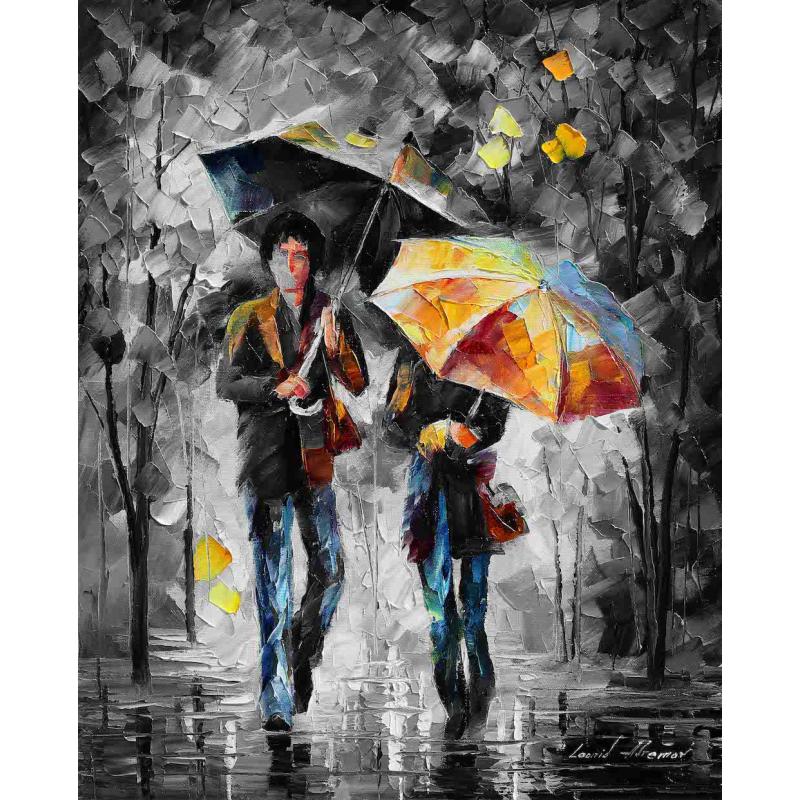 Gallery value USD10200 UMBRELLAS OF THE NIGHT B&W - PALETTE KNIFE Oil Painting On Canvas By Leonid Afremov