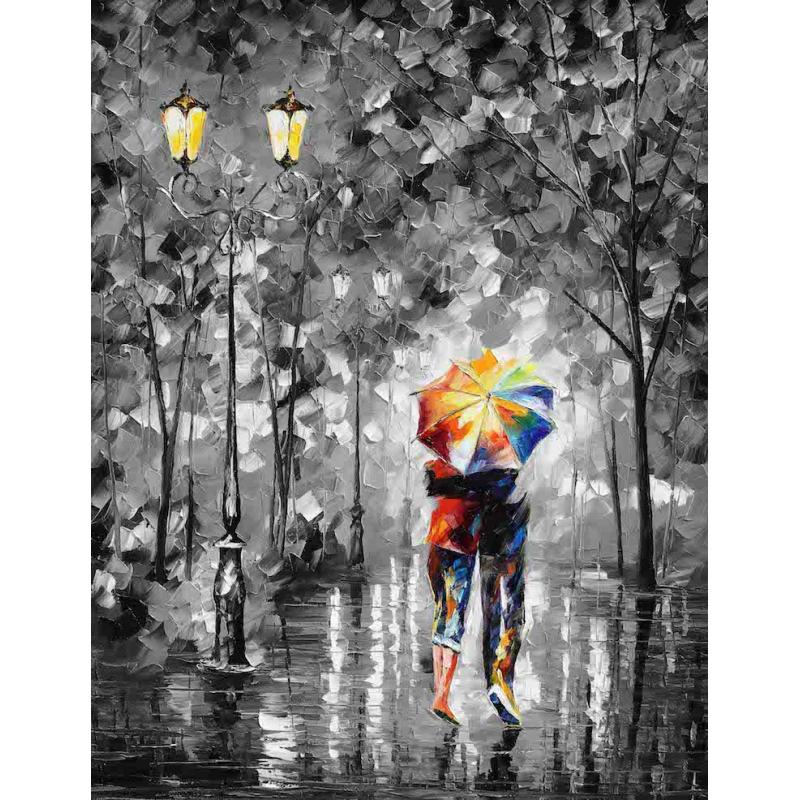 UNDER ONE UMBRELLA B&W - PALETTE KNIFE Oil Painting On Canvas By Leonid Afremov