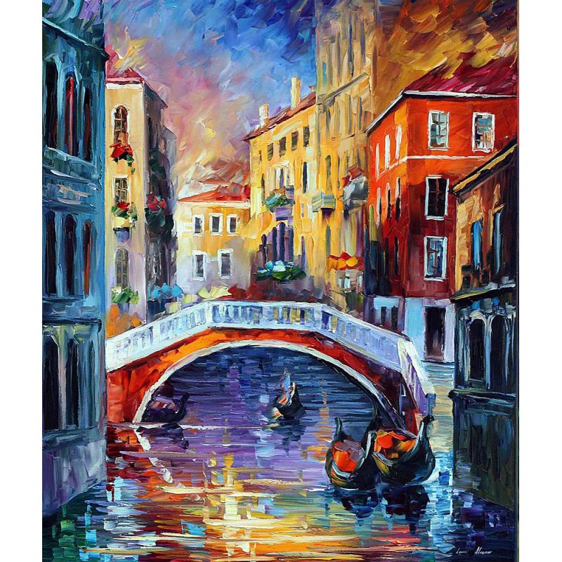 Gallery value USD15200 VENICE MORNING - PALETTE KNIFE Oil Painting On Canvas By Leonid Afremov