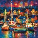 WHIMSICAL HARBOR LIGHTS - PALETTE KNIFE Oil Painting On Canvas By Leonid Afremov