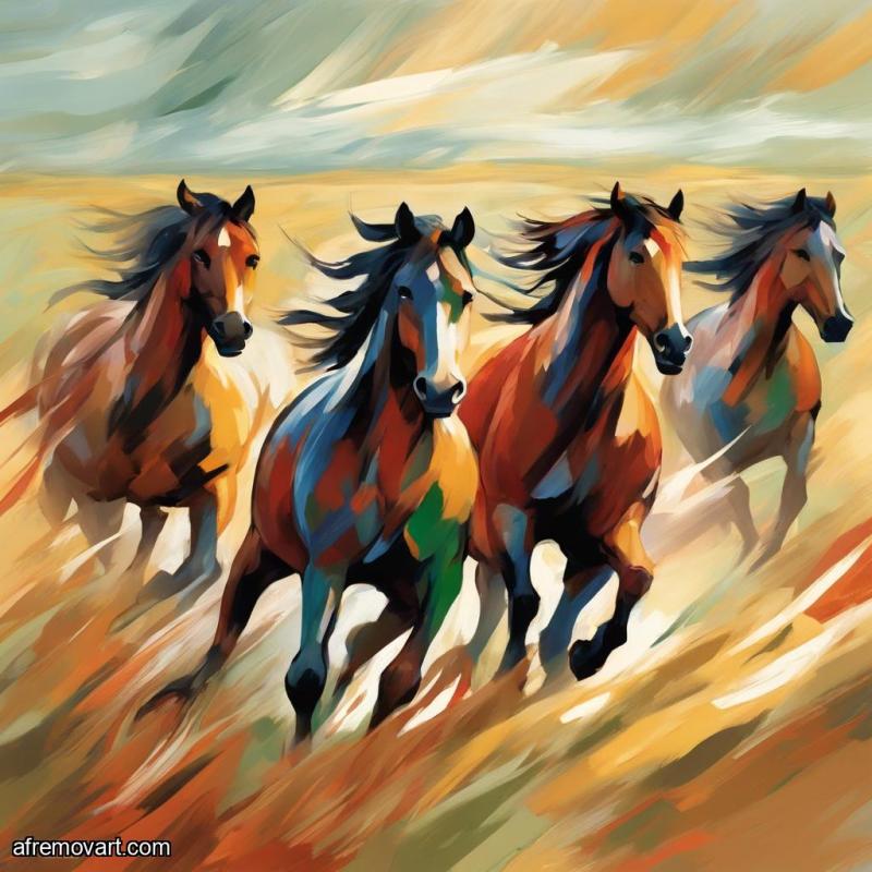 Gallery value USD8900 WILD HORSES IN MOTION - PALETTE KNIFE Oil Painting On Canvas By Leonid Afremov