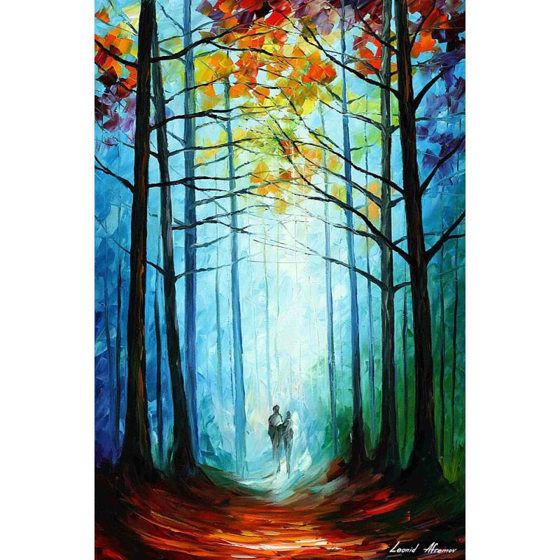 Gallery value USD8300 WISE FOGGY FOREST - PALETTE KNIFE Oil Painting On Canvas By Leonid Afremov