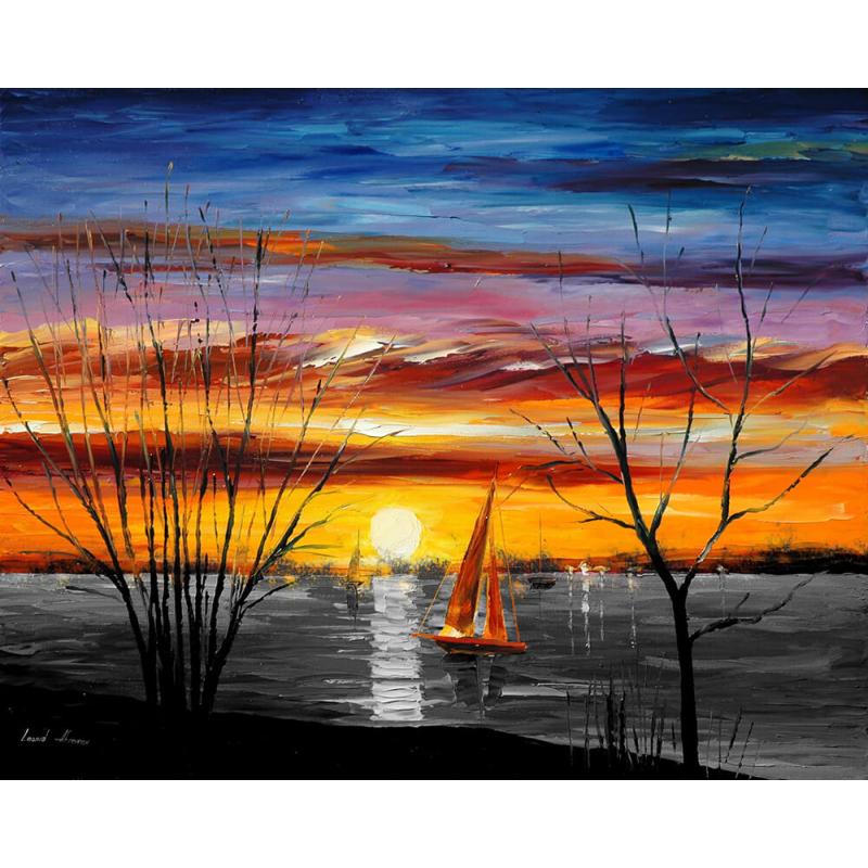 WITH THE SUNSET B&W - PALETTE KNIFE Oil Painting On Canvas By Leonid Afremov